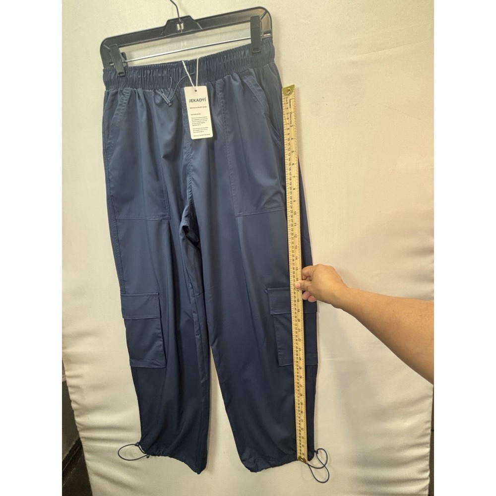 JEKAOYI Blue Cargo Pants Womens Medium Ripstop Elastic Waist Tapered Pockets - Picture 10 of 11